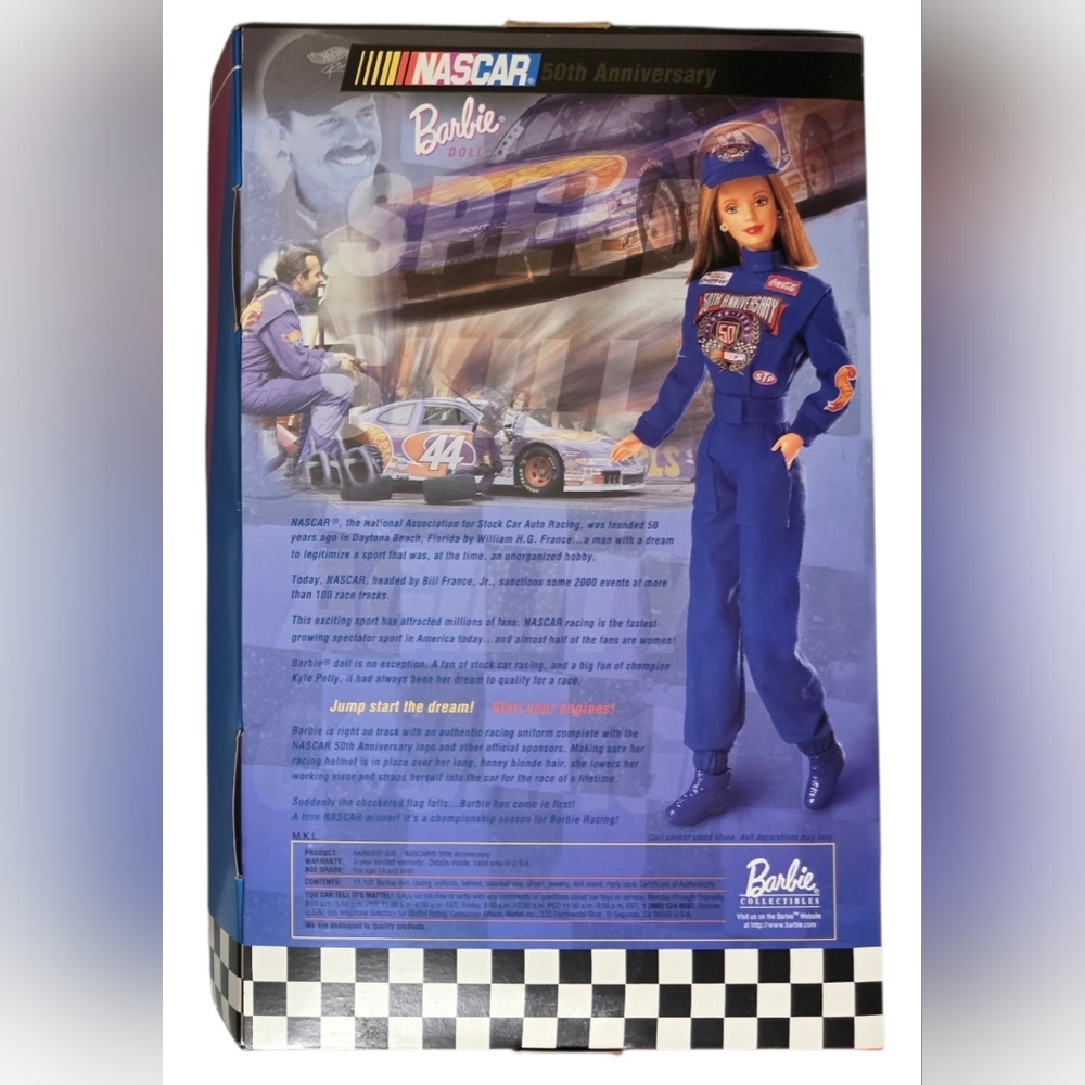 1998 Mattel Barbie NASCAR 50th Anniversary Doll - Blue and Yellow - Picture 3 of 6